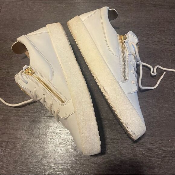 GIUSEPPE ZANOTTI White Gold Zipper Leather Lace Up Sneakers Mens sz. 43 - Picture 2 of 12